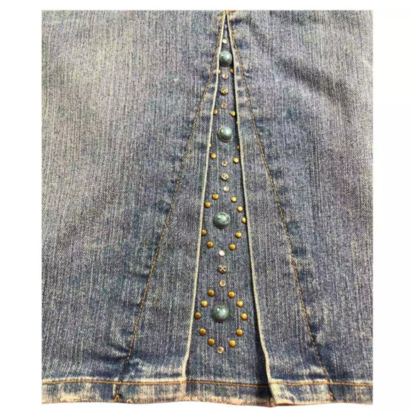 KiKit Jeans Womens Midi A Line Denim Skirt Rhinestone Accent Light Wash Size 8 - Picture 3 of 7